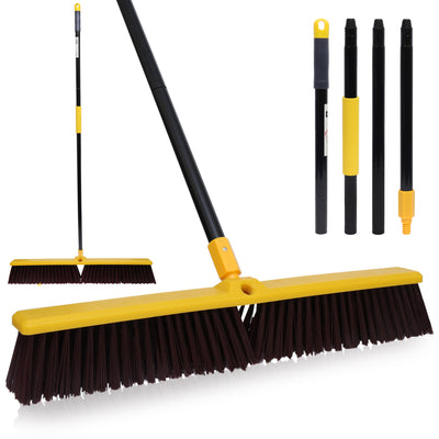 Heavy Duty Push Broom with 61" Long Extendable Metal Handle with Threaded Plastic Screw for Deck Driveway Garage Yard Patio Warehouse Hard Floor Cleaning