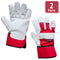 Grey/Red Deluxe Single Palm Split Leather Work Gloves - Bison Life