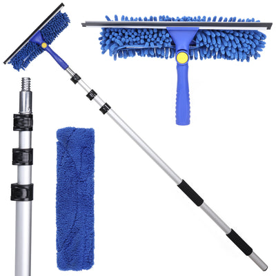 2-in-1 Window Squeegee with 4–12 ft Telescopic Extension Pole, Window Washing Kit for Glass Doors, 2 Sleeves Included