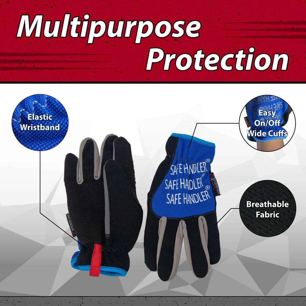 Safe Handler Handyman Work Gloves | Flexible Hand Protection, Easy-On Wide Cuffs, Thicker Knuckle Padding