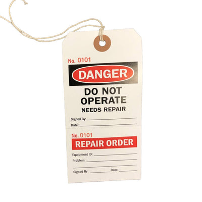 Lock Out Tags with Ties, Danger Do Not Operate Needs Repair Order