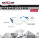 Bison Life Kids Safety Glasses, Clear Lens with Assorted Color Temple, Anti-Scratch