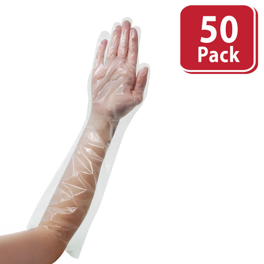Disposable Food Handling Elbow Length Poly Gloves, 23" inch, OSFM