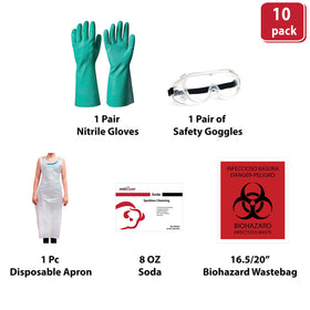 Bison Life Safety Hazard Cleaning Kit – Nitrile Gloves, Goggles, Apron, Soda & Biohazard Bags