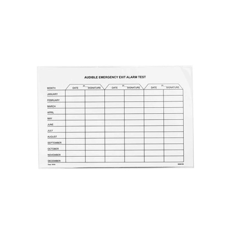 Bison Life Reusable Emergency Exit Inspection Log – Audible Exit Alarm Test Report, 12-Month Log