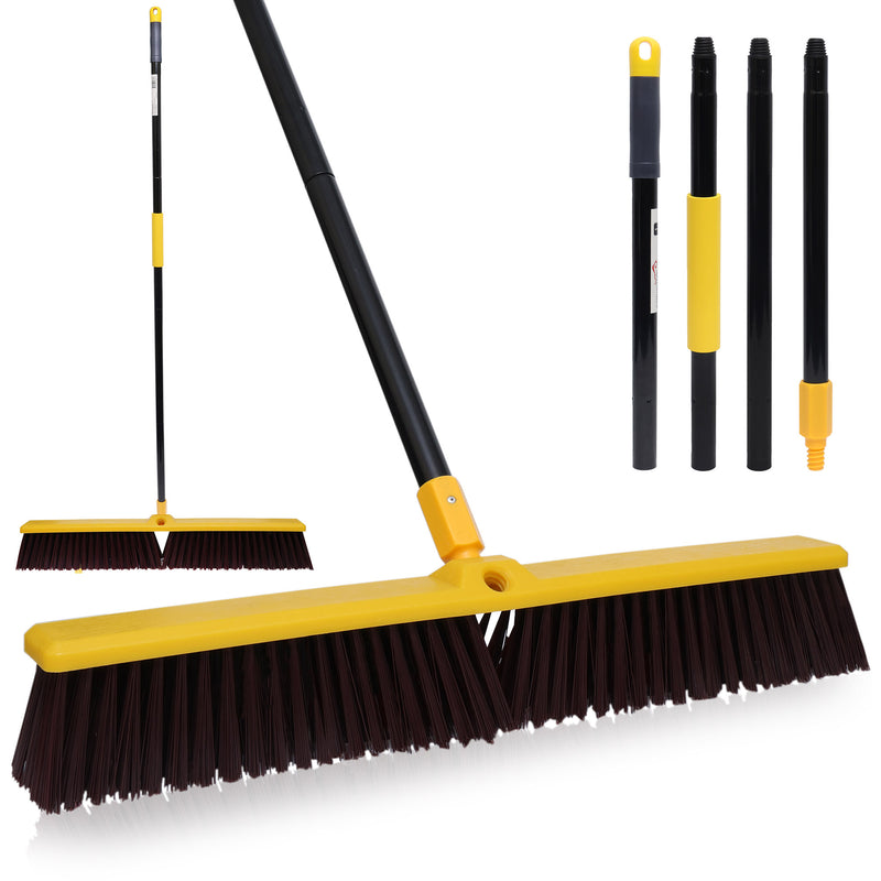 KLEEN HANDLER Push Broom with 61" Long Extendable Metal Handle with Threaded Plastic Screw for Deck Driveway Garage Yard Patio Warehouse Hard Floor Cleaning
