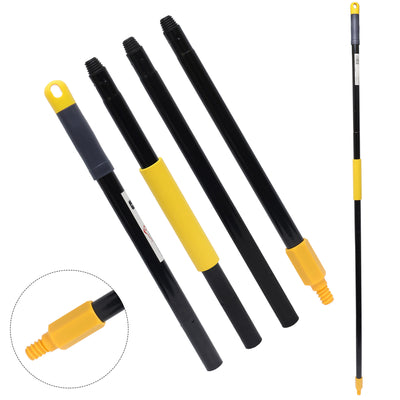 KLEEN HANDLER 61" Metal Extendable Mop/Broom Handle with Threaded Plastic Screw, 4 Section Pole, Compatible with Most Mops and Broom Heads, Black/Yellow