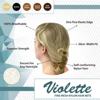 Bison Life Violette Fine Mesh Hair Bun Nets – Invisible Black Nylon Hairnets for Adults & Youth