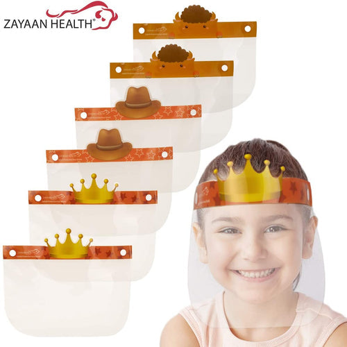 Travel Kit for Family- Set of 6 Disposable Face Mask for Adults and Kids, Disposable-10 Adult Face Shield, 6-Kids Face Shield & 50 Long Cuff Poly Gloves