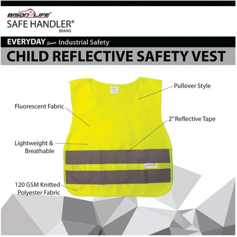 Bison Life Yellow Child Safety Vest, ANSI Class 2 Reflective, School & Cycling
