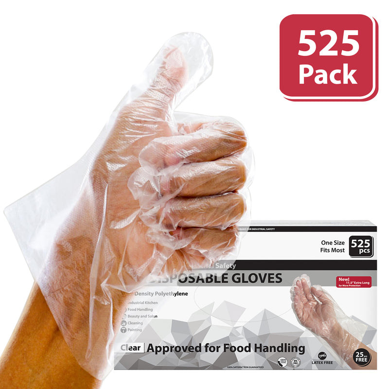 Disposable Food Handling Long Cuff Poly Gloves, 0.65g. 11.5" OSFM