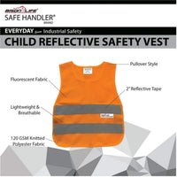 Bison Life Orange Child Safety Vest, ANSI Class 2 Reflective, School & Cycling, Medium