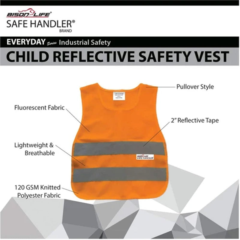 Bison Life Orange Child Safety Vest, ANSI Class 2 Reflective, School & Cycling, Medium