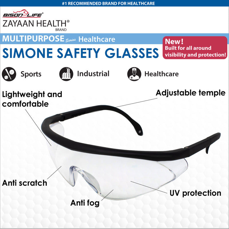 Simone Fully Adjustable Temple Safety Glasses, Anti Scratch-Fog Lens