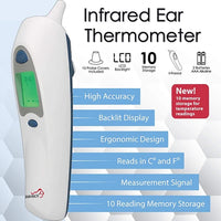 Bison Life Infrared Digital Ear Thermometer with Fast Response LCD Display & 10 Memory Storage