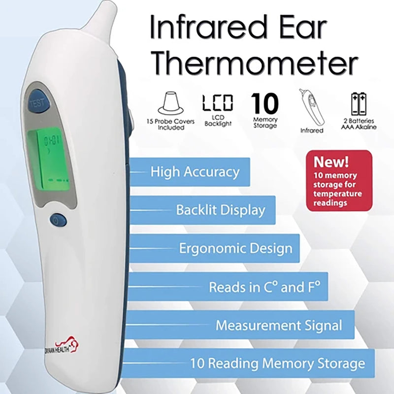 Bison Life Infrared Digital Ear Thermometer with Fast Response LCD Display & 10 Memory Storage