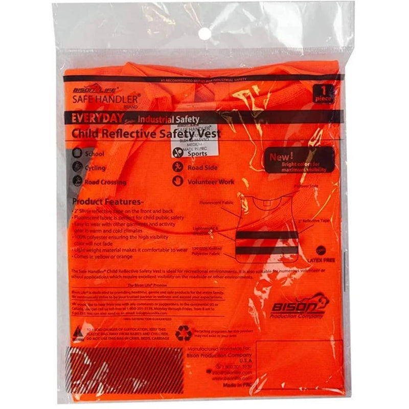 Bison Life Orange Child Safety Vest, ANSI Class 2 Reflective, School & Cycling, Medium