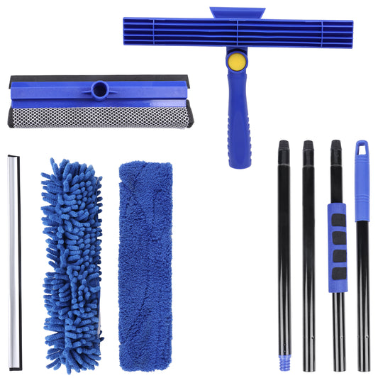 3-in-1 Auto & Window Squeegee Kit with 60" Extendable Pole - Rotatable Glass Cleaner for Home & Ca