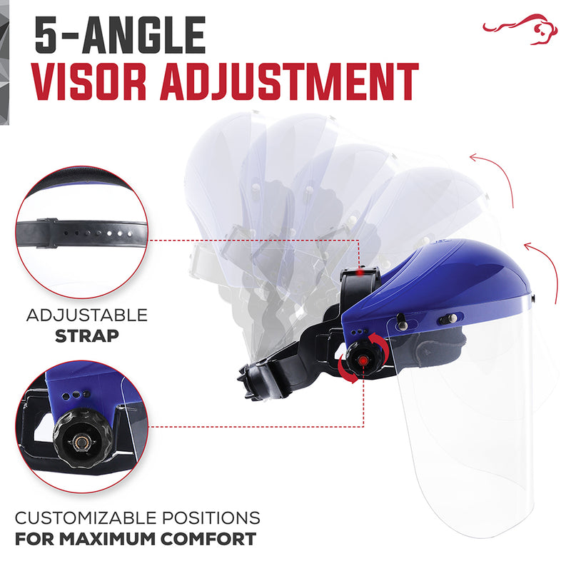 Bison Life Clear Polycarbonate Face Shield Blue Ratchet Suspension Safety Headgear, ANSI Z87.1