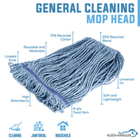 Bison Life Heavy Duty General Cleaning Commercial Mop Head Replacement, Blue
