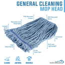 Heavy Duty General Cleaning Mop Commercial Replacement, Wet Industrial Blue Cotton Looped End String Head Refill