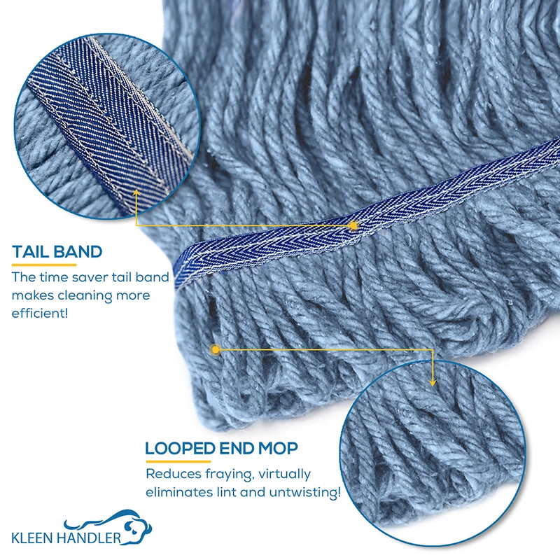 Heavy Duty General Cleaning Mop Commercial Replacement, Wet Industrial Blue Cotton Looped End String Head Refill