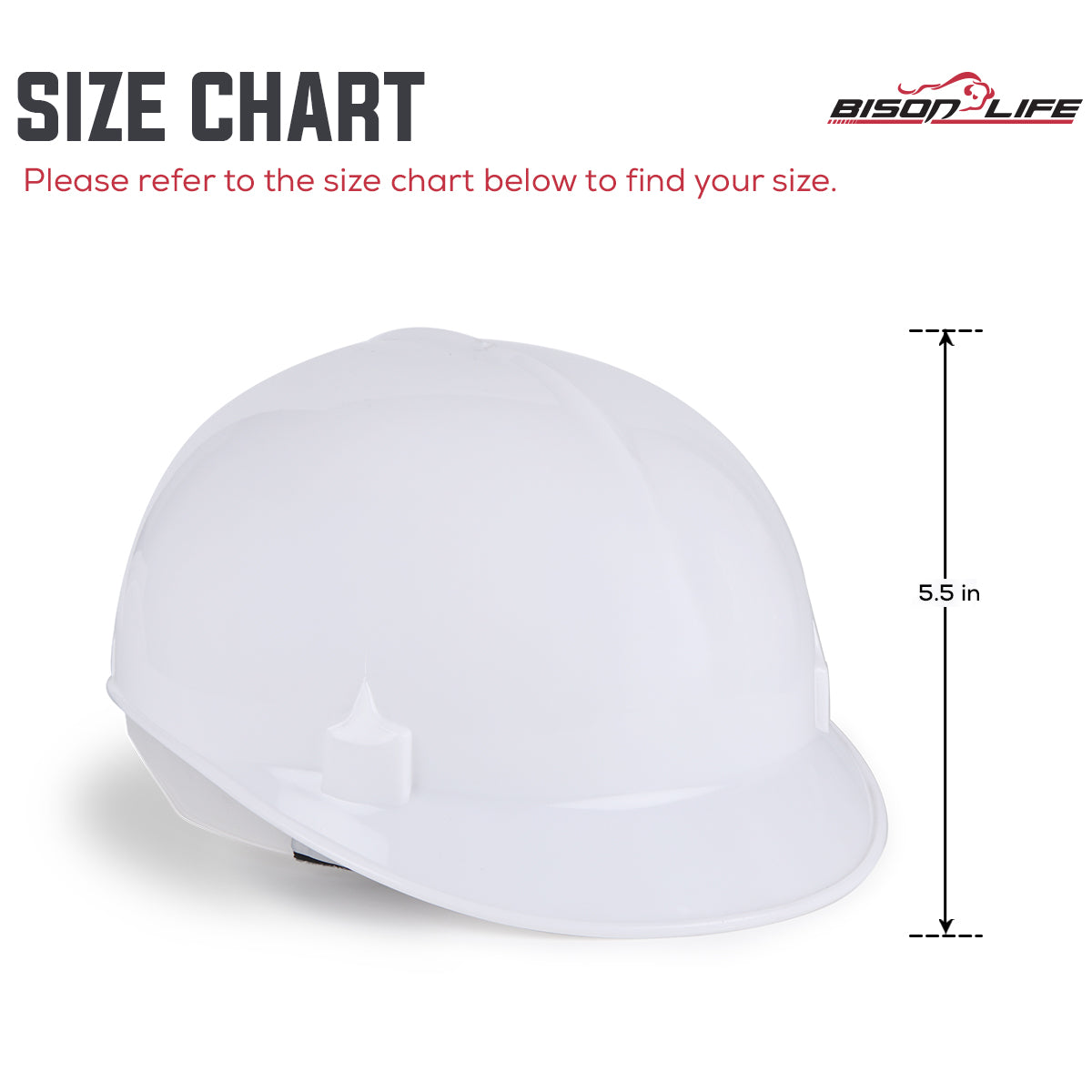 Bison Life Lightweight Impact Resistant 4-Point Pin Lock Front Brim Safety Bump Cap — size guide 1