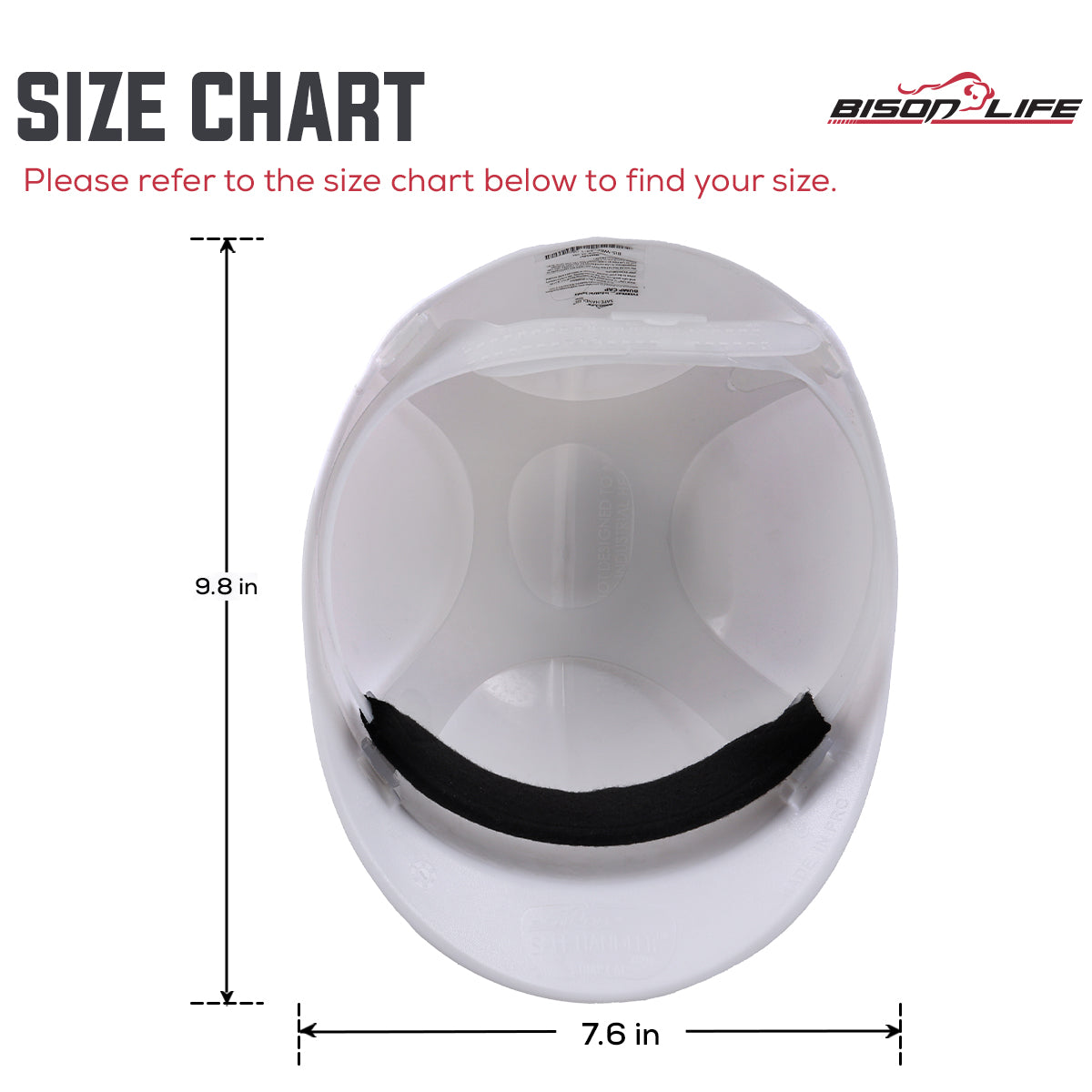 Bison Life Lightweight Impact Resistant 4-Point Pin Lock Front Brim Safety Bump Cap — size guide 2
