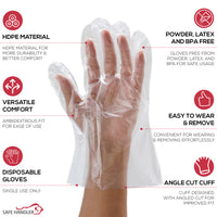 BISON LIFE Disposable Food Handling Long Cuff Poly Gloves, Latex Free, Powder Free, HDPE