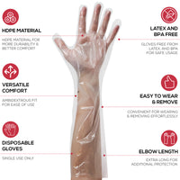 Disposable Food Handling Elbow Length Poly Gloves, 23" inch, OSFM