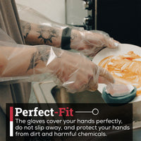 Disposable Food Handling Elbow Length Poly Gloves, 23" inch, OSFM