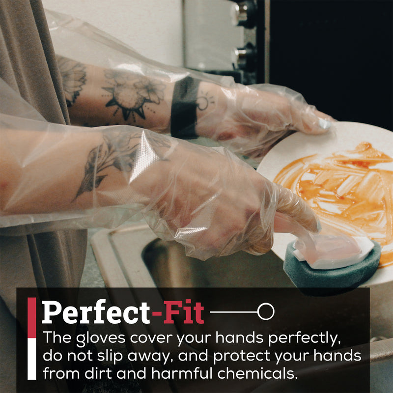 Disposable Food Handling Elbow Length Poly Gloves, 23" inch, OSFM