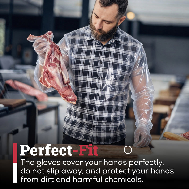 Disposable Food Handling Elbow Length Poly Gloves, 23" inch, OSFM