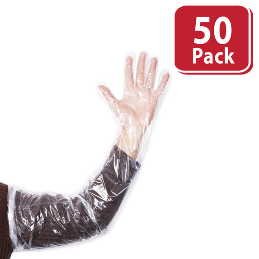 Disposable Food Handling Elbow Length Poly Gloves, 23" inch, OSFM