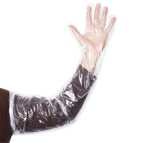 Disposable Food Handling Elbow Length Poly Gloves, 23" inch, OSFM