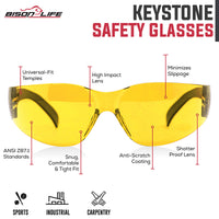 Bison Life Keystone Wraparound Color Lens Black Temple Safety Glasses, ANSI Z87.1