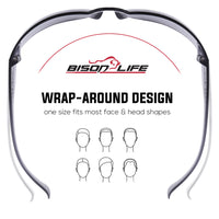 Bison Life Keystone wraparound Color Lens Safety Glasses, Impact resistant, ANSI Z87.1