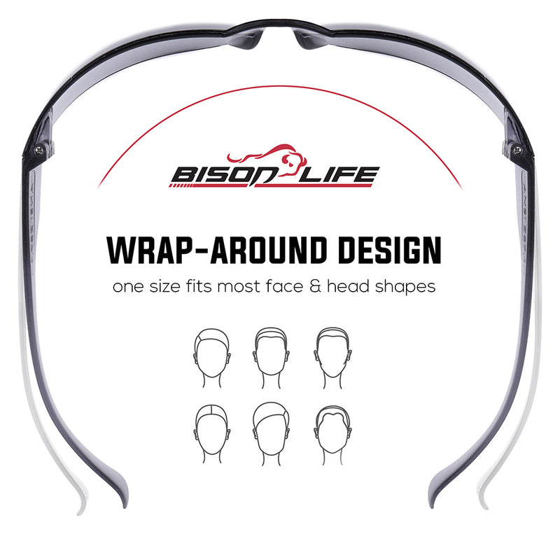 Bison Life Keystone wraparound Color Lens Safety Glasses, Impact resistant, ANSI Z87.1