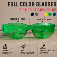 Bison Life Keystone wraparound Color Lens Safety Glasses, Impact resistant, ANSI Z87.1