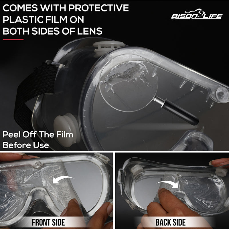 Bison Life SplashX Clear Vented Safety Goggles Over Eyeglasses, Anti Fog, ANSI Z87.1