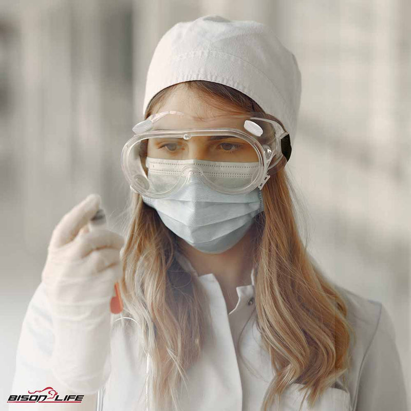 Bison Life SplashX Clear Vented Safety Goggles Over Eyeglasses, Anti Fog, ANSI Z87.1
