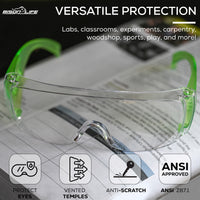 Bison Life Diamont Youth Clear Lens Vented Over-The-Glasses Protective Eyewear, ANSI Z87.1