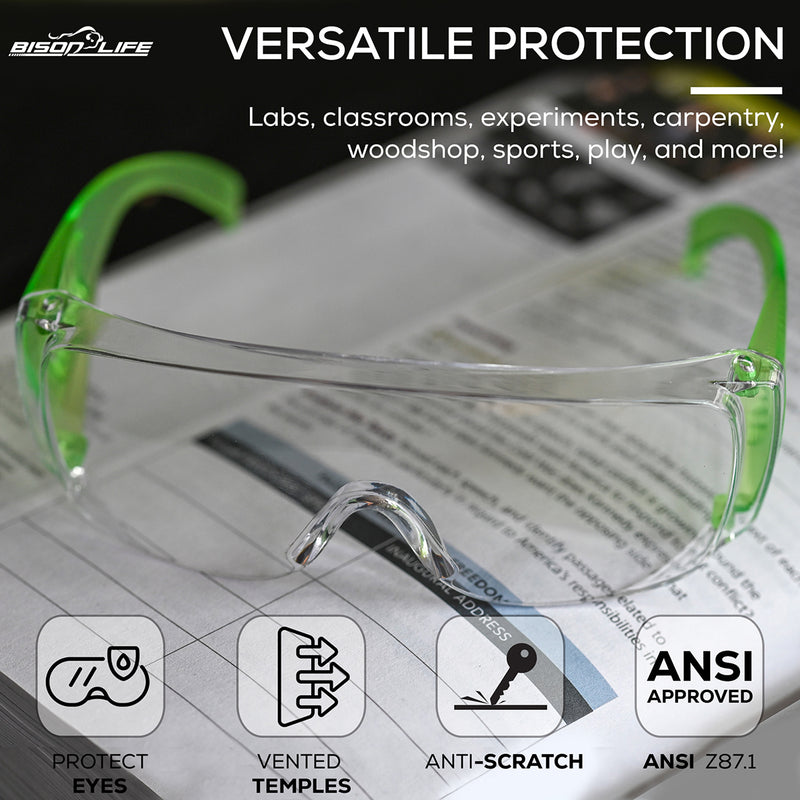 Bison Life Diamont Youth Clear Lens Vented Over-The-Glasses Protective Eyewear, ANSI Z87.1