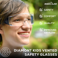 Bison Life Diamont Youth Clear Lens Vented Over-The-Glasses Protective Eyewear, ANSI Z87.1