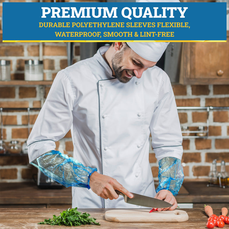Bison Life Disposable Arm Sleeves with Elastic Ends for Food Prep, Blue