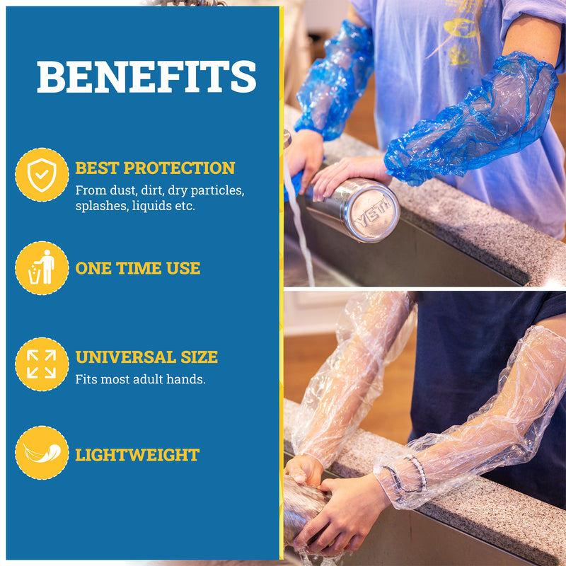 Bison Life Disposable Arm Sleeves with Elastic Ends for Food Prep, Blue