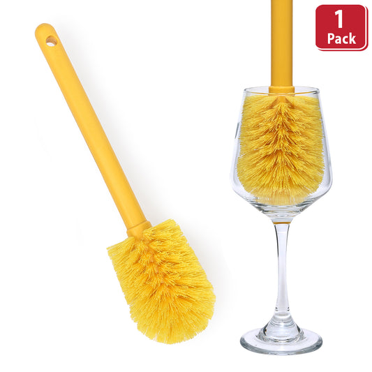 Goblet Long Handled Fine Glassware Cleaning Brush with Soft Bristles, Yellow