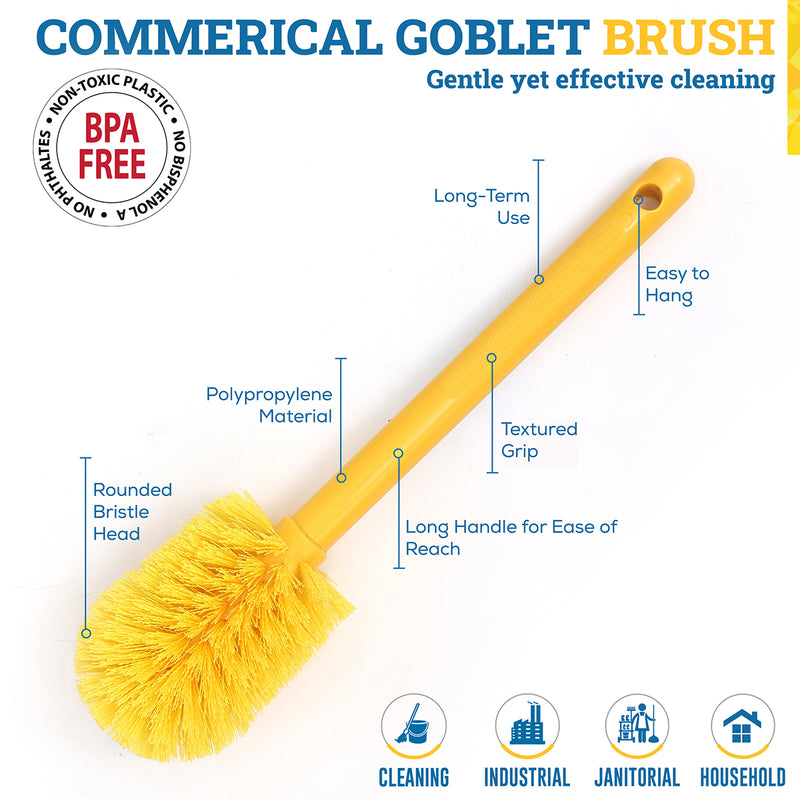 Goblet Long Handled Fine Glassware Cleaning Brush with Soft Bristles, Yellow