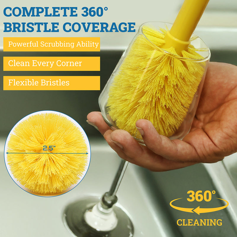 Goblet Long Handled Fine Glassware Cleaning Brush with Soft Bristles, Yellow