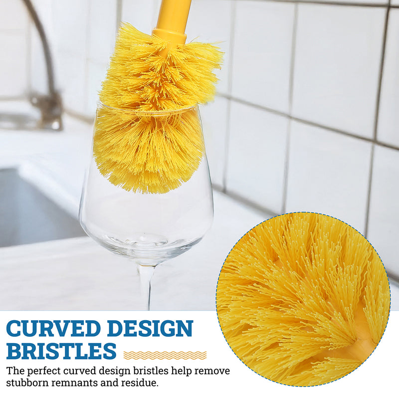 Goblet Long Handled Fine Glassware Cleaning Brush with Soft Bristles, Yellow